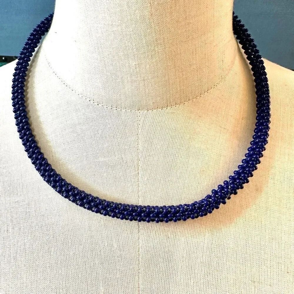 Blue seed beaded cluster necklace